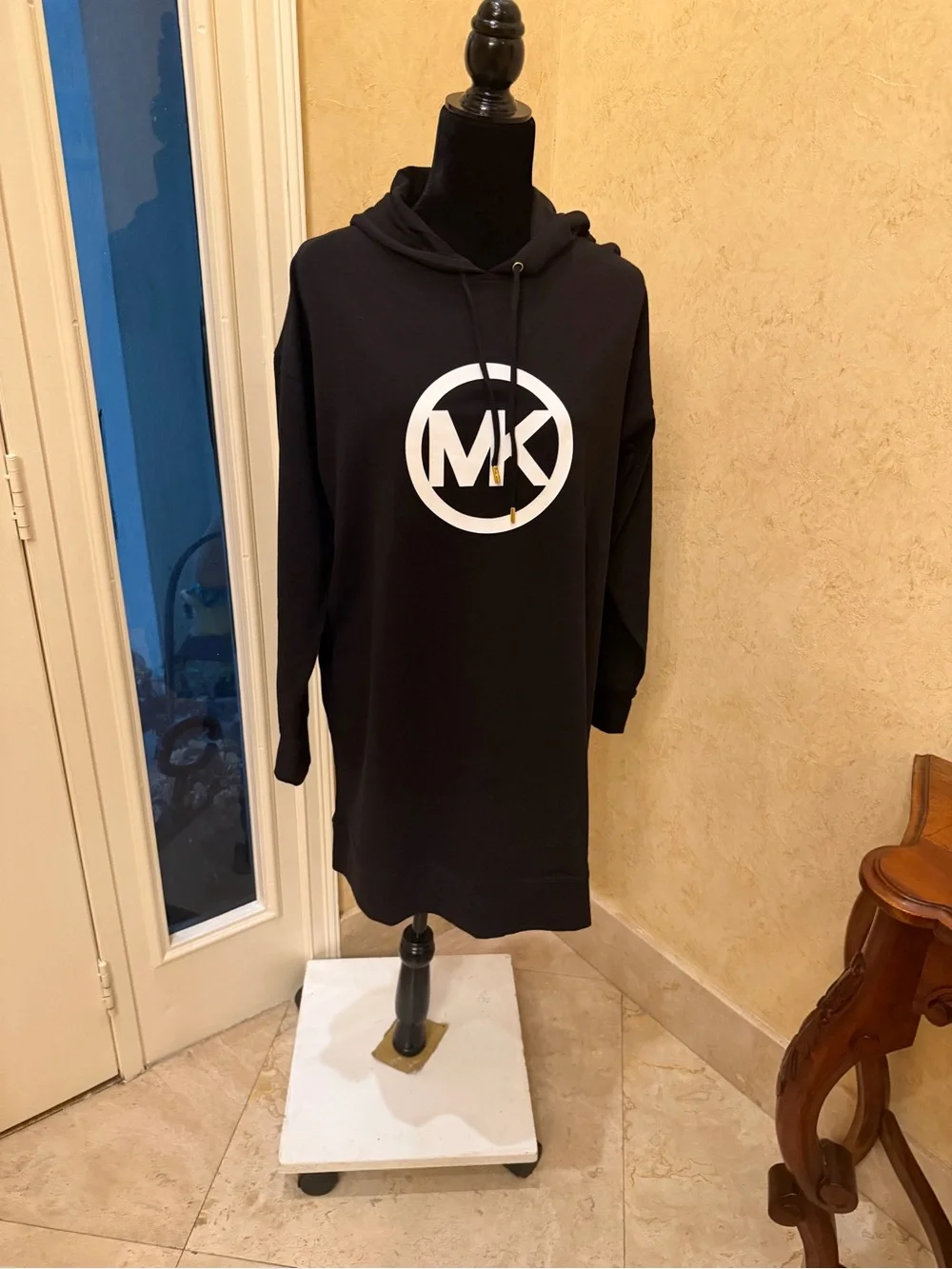 Michael Kors Black Long-Sleeve Logo Dress with White MK